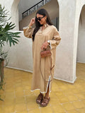 Split Lapel Long Dress Women Solid Long Sleeved V-neck Oversize Dresses 2024 Spring Summer Casual Beachwear Vestidos-Outfit