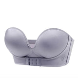 Cup Push Up Bra Front and Behind Buckle Underwear Women Sexy Deep V Strapless Stealth Brassiere Wire Free Thicken