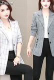 Autumn Plaid Blazer Fashion Elegant High Street Long Sleeve Temperament Comfortable Casual Chic Business