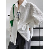 Women White Pattern Three-dimensional Big Size Blouse New Lapel Long Sleeve Loose Shirt Fashion Spring Autumn 2023