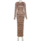 Summer Leopard Print Sexy Maxi Dress Backless Long Sleeve Street Fashion Club Dresses Cocktail Party Outfits