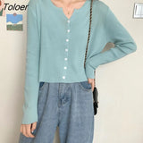 Single Breasted Cardigans Women Tender Girls Long Sleeve Sunscreen Korean Style Knitted Cropped Sweaters Leisure