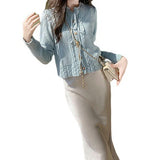 Waxy Sweater Autumn And Winter 2024 New Bow Simple Gentle Long-Sleeved Knitted Cardigan With Fashionable Temperament-Outfit