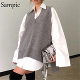 Winter 2020 Sleeveless Off Shoulder Pullover Autumn Knitted Sweater Tops Woman Fall Casual Long Sweater Vest