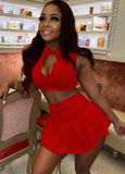 Sexy Zpper Sleeveless Crop Tank and A-line Skirt 2 Piece