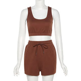 Sportswear High Waist Two Piece Sets Women Casual Crop Top & Drawstring Shorts Matching Set 2021 Summer Athleisure