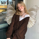 Bold Shade Fairy Core Aesthetic Cardigans Solid Single Breasted Long Sleeve Indie Women Outerwear Y2K Streetwear Oversized