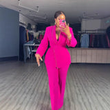 Hanging Beads With Waist-High Long-Sleeved Blazer High-Waisted Straight Trouser Set Two-Piece