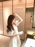 Birthday Korean Beach Style Square Collar Short Puff Sleeve Chiffon Ball Gown Mini Dress for Women Party Summer