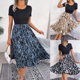 Wind Shooting Spring And Summer Leisure Leopard-Print Lotus Leaf Side Long Dress Women's