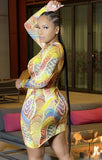 Print Sexy O-Neck Long Sleeve Mini Bodycon