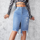 Autumn And Winter New Casual Bag Hip Skirt Tuxed Hole Cowboy Skirt Women's Dress