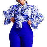 Women's 2025 New Fashion Temperament Thin Print Strapped Shirt Plus-Size African
