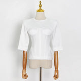 Minimalist Zipper Solid T Shirt For Women O Neck Short Sleeve Slimming T Shirts Female Summer Fashion Clothing