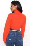 Orange Knit Turtleneck Long Sleeve Pullover Crop