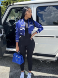 Fall Streetwear Jacket For Women 2022 Long Sleeve Crop Tops Blue Jackets Female Print Casual Coats And Varsity
