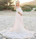 Elegant Lace Off Shoulder Mesh Maternity Long Dress 703-0-Outfit