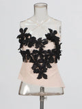 Niche T-Up Jacket 2025 Autumn And Winter Yarn Mesh Splicing Three-Dimensional Flower Strip Slings Small Vest