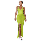 Knit Crochet Beach Split Maxi Dresses for Women 2021 Summer Sundresses Elegant Vacation Long Fitted Dress