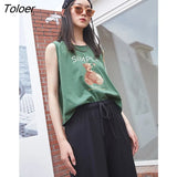 Women Vest Summer Sleeveless Loose Cute Cartoon Bear Print Chic Casual Fashion