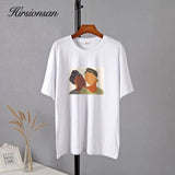 Abstract Print Summer T Shirt Women Vintage Graphic Female Tops Harajuku Soft 100% Cotton Tees 2021 New Basic
