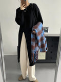Women's Side Split Knitted Sweater Dress Autumn Winter Grau Beige Brown Black Design Woolen