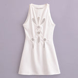 Hollow Design Short Dress 2025 Summer Vest Sleeveless Mini Dress