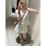 Kong Style Retro Thin Temperament New Vest Solid Color Simple And Irregular Fashion Shorts Two-Piece Suit