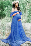 Elegant Lace Off Shoulder Mesh Maternity Long Dress 703-0-Outfit