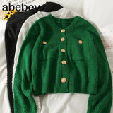Women Knitted Cardigan Long Sleeve O Neck Single Breasted Loose Sweater Autumn Winter Korean Casual Knit