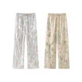 New Metal Printed Middle Waist Loose Casual Trousers 7102508302-Outfit