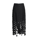 Summer Irregular Hem Skirt For Women High Waist A Line Tassels Hem Midi Solid Skirts Female Clothing Fashion