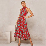 Summer Long Dress Floral Casual Beach Dresses Halter Strapless Sundress 2022 Ladies Vintage Clothes For Women