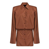 Casual Loose Solid Folds Dress Female Lapel Long Sleeve Fashion Temperament Dresses For Women Autumn Style 2021