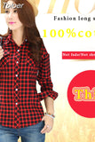 Casual Button Down Lapel Neck Plaids Checks Flannel Shirts Women Long Sleeve Tops Blouse Free