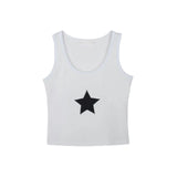 Women Y2K E-Girl Grunge Crop Tops Summer Fit Vest Star Embroidery Scoop Neck Sleeveless Casual Tank Tops for Females-Outfit