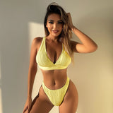Toloer New 2024 Bikini Ladies Split Sexy Swimsuit Special Fabric Jacquard Solid Color