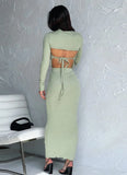 Sexy Knitted Halter Lace-up Thank Long Sleeve Cape and Long Pencil Skirt Three PCS