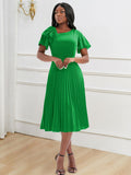 Multi-Color Lotus Leaf Sleeve Pressure Skirt Dress 100 Folds Short Sleeve Dress Elegant
