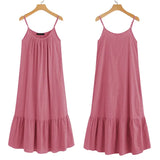 Bohemian Solid Ruffle Dress Women's Summer Sundress ZANZEA Casual Spaghetti Strap Midi Vestidos Female Holiday