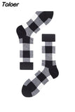 Harajuku Style Men Socks Black White Plaid Dot Cat Pattern Happy Socks New 2023 Hip Hop Combed Cotton