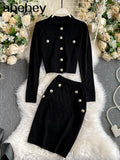 long sleeve buttons sweater top and skirt suits women knitted two piece set 2022 New autumn fashion ladies club