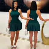 Babes Sleeveless Knitted Dress Side Striped Hundred Folded Dress Sexy Bag Hips Thin Women's