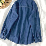 Autumn Long Sleeve Denim Shirt for Women 2023 Single Breasted Pocket Blouse Woman Turn Doen Collar Jeans Shirts