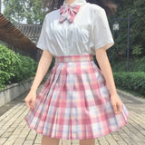 Women Jk Skirts High Waist Students School Uniform Pleated A-Line Mini Plaid Harajuku Preppy