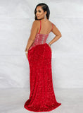 Sexy Sequins Straps Backless Irregular Slit Long