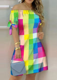 Printed Off Shoulder Short Sleeve Casual Midi