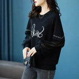 Lace Patchwork Pullovers Female Clothing Casual Round Neck Loose Spring Autumn Printed Korean Long Sleeve
