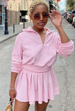 Casual Turn-down Collar Long Sleeve Top and Ruffles Mini Dress