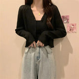 Women's Thin Outer Summer 2025 New Long-Sleeved V-Neck Coat Sunscreen Short Knitted Early Autumn Coat